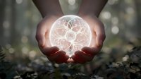 Cupped hands holding glowing brain with neural network connections, symbolizing mental health, psychology, artificial intelligence and cognitive science concepts.