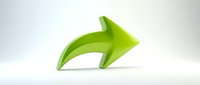 Green arrow pointing right on white background isolated for business presentations and web design projects.