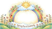 Cheerful sun with rainbow and spring flowers frame on transparent background. Watercolor style design for children's projects and seasonal decorations.
