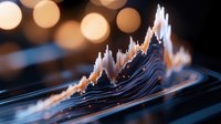 Young professional male analyzing upward trending financial data on digital tablet with bokeh background, suitable for business, finance, investment and technology concepts.