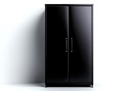 Modern black metal storage cabinet with sleek handles on white background, minimalist office furniture design isolated for commercial and interior use.
