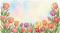 Watercolor tulip border frame with colorful spring flowers on soft pastel background, perfect for greeting cards, invitations, and seasonal designs.