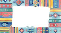 Colorful ethnic woven textile borders and geometric patterns frame a blank white center space, perfect for adding text, designs, or creating custom invitations and promotional materials.