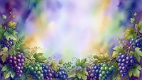 Watercolor grapevine border with purple and green grape clusters on a soft colorful background, perfect for wine, harvest, or autumn themed designs.