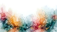 Abstract watercolor background with flowing organic shapes in vibrant teal, coral, orange and pink hues creating artistic fluid composition for creative projects.