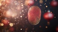 Red glowing fingerprint pattern floating in dark space with bokeh light effects and particles, representing digital security and biometric authentication.