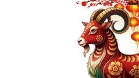 Ornate ram head with decorative patterns and autumn leaves on white background for seasonal design projects and traditional cultural celebrations.