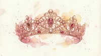 Elegant rose gold princess crown with ornate floral details and gemstones on watercolor background for luxury fashion and royal themed designs.