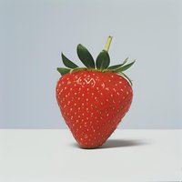 Fresh ripe strawberry with green leaves isolated on light background, minimalist food composition for healthy eating and natural products.