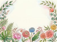 Watercolor floral border frame with roses, peonies and green leaves on a light background, perfect for wedding invitations and greeting cards.