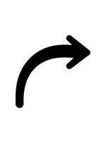 Black curved arrow pointing right on white background isolated for web design and user interface elements.