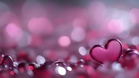 Shiny heart-shaped ornament surrounded by sparkling bokeh lights and glitter particles in pink and purple tones, suitable for romantic, Valentine's Day, and festive greeting card designs.