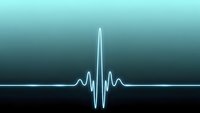White electrocardiogram heartbeat pulse line on turquoise gradient background for medical healthcare cardiology monitoring applications.