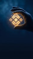 Hand holding glowing golden geometric squares with light particles against dark blue background. Represents innovation, technology, digital transformation, and business solutions.