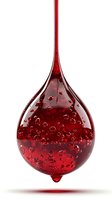 Red liquid droplet with bubbles suspended in air on white background isolated for medical healthcare design concepts.