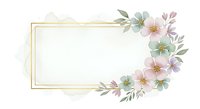 Watercolor floral frame with soft pink and purple flowers, green leaves, and gold border on white background. Suitable for invitations, greeting cards, and wedding designs.