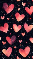 Pink and coral hearts scattered on dark starry background with delicate speckled texture create romantic seamless pattern for valentines designs and love themes.