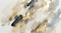 Abstract watercolor painting with gold foil accents in neutral tones. Modern artistic background with flowing brushstrokes for contemporary design projects.