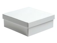White square gift box with lid on isolated background, clean minimalist design for packaging mockup and retail presentation purposes.