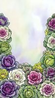 Colorful garden roses frame the edges of a soft watercolor background in shades of lavender, green, and cream, creating an elegant border layout suitable for invitations, greeting cards, and floral design projects.