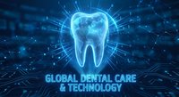 Digital tooth hologram with glowing blue light rays and network connections representing modern dental technology and healthcare innovation for medical presentations.