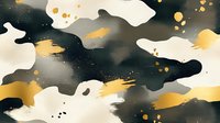 Abstract ink wash composition with flowing black, gold, and cream organic shapes creating dynamic movement and depth, suitable for modern design, backgrounds, and artistic projects.