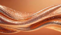 Abstract flowing copper and bronze waves with sparkling glitter effect create dynamic movement against gradient background. Luxury design element for elegant layouts.