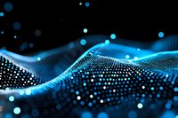 Abstract digital wave made of glowing blue particles and dots on black background for technology, data visualization and futuristic design concepts.
