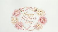 Happy Mother's Day greeting card with pink and cream roses, elegant ribbon frame on textured background for celebration and gift design.