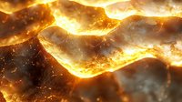 Glowing molten lava texture with fiery cracks and burning embers against dark volcanic rock background creates dramatic natural phenomenon effect.