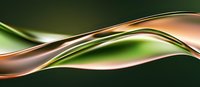 Elegant metallic copper wave design flows smoothly across dark green background creating dynamic motion and modern abstract composition for business presentations.