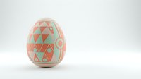 Decorative Easter egg with geometric triangle pattern in coral and mint green colors on white background, isolated for holiday design projects.