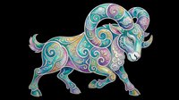 Decorative goat with ornate swirling patterns in vibrant turquoise, purple, and gold tones. Isolated on transparent background, ready for t-shirts, stickers, clipart, sublimation, and print-on-demand designs.