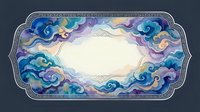 Ornate vintage frame with swirling blue and purple clouds surrounding blank central space for text or design elements on dark background.