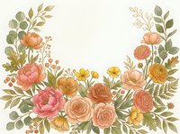 Watercolor floral wreath with roses, peonies and greenery on cream background for wedding invitations, greeting cards and romantic design projects.