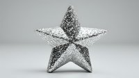 Silver glittery star decoration with sparkling texture on white background, isolated festive ornament for holiday designs and seasonal projects.