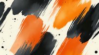 Dynamic orange and black brush strokes create abstract diagonal pattern with paint splatters and bold contrasting colors on white background, modern artistic design.