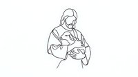Continuous line drawing of Jesus Christ holding baby in tender embrace, minimalist religious art for spiritual designs and Christian faith concepts.