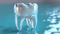 Transparent glass molar tooth model on turquoise background, dental care concept for dentistry, orthodontics, and oral health education.