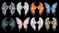 Isolated angel wings and fairy wings collection in various styles and colors on transparent background, ready for t-shirt design, clipart, stickers, sublimation and print-on-demand projects.