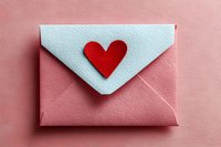 Mint green envelope with red heart seal on pink background, perfect for Valentine's Day, wedding invitations, or romantic correspondence.