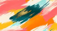 Dynamic brushstrokes in vibrant coral, teal, orange and gold create energetic abstract composition with flowing movement and artistic expression. Modern wall art design.