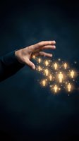 Male hand releasing glowing human figures against dark blue background, symbolizing recruitment, team building, human resources management, and workforce development for business concepts.