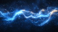 Luminous cosmic energy wave flowing through starry space, glowing blue nebula formation with stellar clusters and cosmic dust in deep universe.