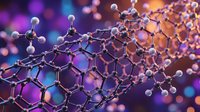 Molecular structure with hexagonal lattice pattern in purple and orange tones. Scientific chemistry concept for research, nanotechnology and biotechnology applications.
