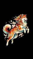 Leaping Shiba Inu dog in watercolor style with swirling clouds and flowing mane, isolated on transparent background, ready for stickers, t-shirt design, and print on demand.