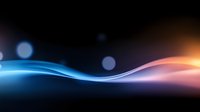 Glowing abstract wave with blue and orange light effects on dark background creates dynamic motion and energy flow for technology presentations.