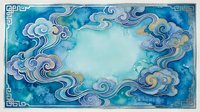 Traditional Chinese cloud pattern frame with swirling motifs in blue watercolor style. Decorative border for oriental design projects and cultural artwork.
