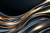 Luxurious metallic waves in gold and black create elegant flowing curves with glossy reflective surface, abstract background design for luxury branding and modern decor.