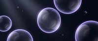 Glowing purple spheres with luminous edges float against dark background, suitable for sci-fi, technology, and abstract design projects.